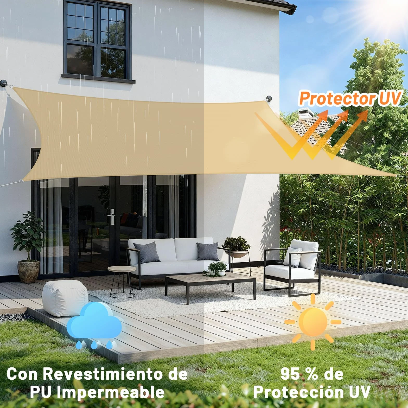 LOVE STORY Toldo Vela de Sombra Impermeable Rectangular 3x4m Protección UV PES Patio Exterior
