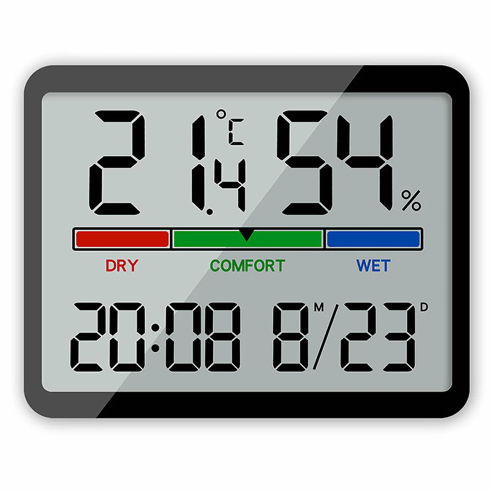 ALLOMN Higrómetro interior digital, medidor de humedad y temperatura, pantalla LCD, termómetro con reloj para invernadero (negro)