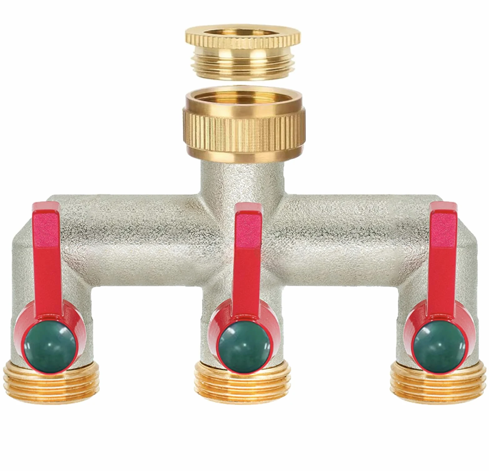 Divisor de Manguera de jardín de latón, Divisor de Grifo de 1/2 Pulgada y 3/4 Pulgada, Conector de Grifo de 3 vías con válvulas de Encendido/Apagado y Mango extendido, Adaptador de Grifo