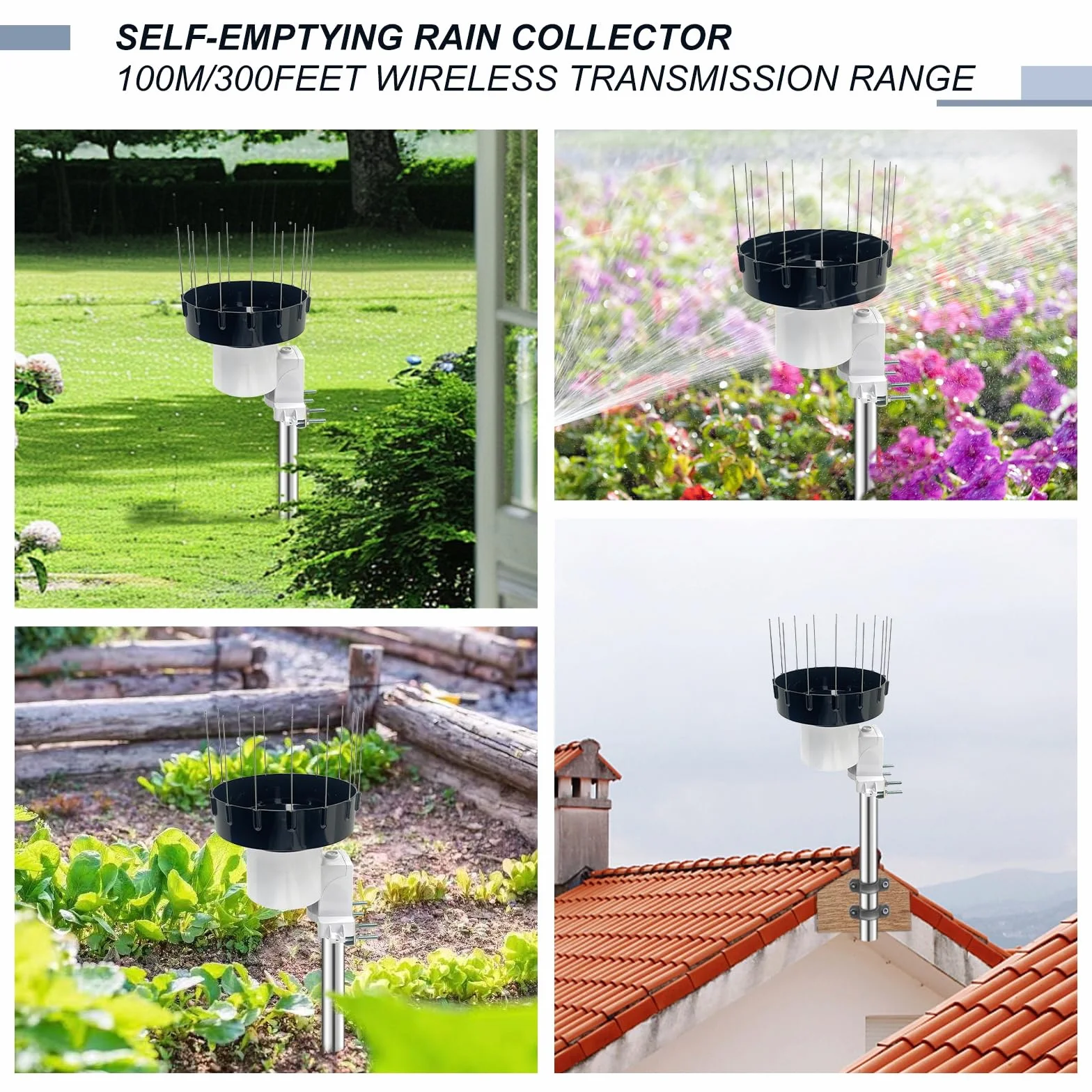 ECOWITT WH40H Pluviómetro Autovaciante Inalámbrico para Exteriores con Espiga para Pájaros