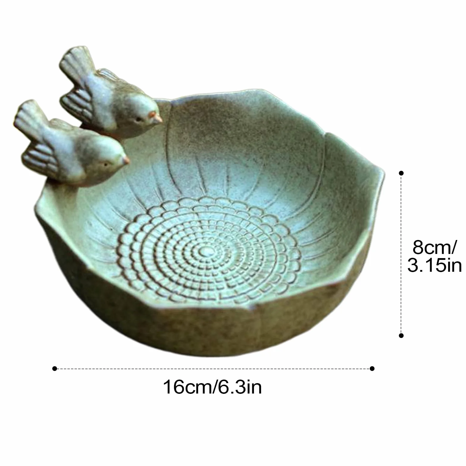 Ceramic Bird Bath Bowl, Garden Bird Feeder, 6.3x6.3x3.15 Inches Decorative Birdbath Tray