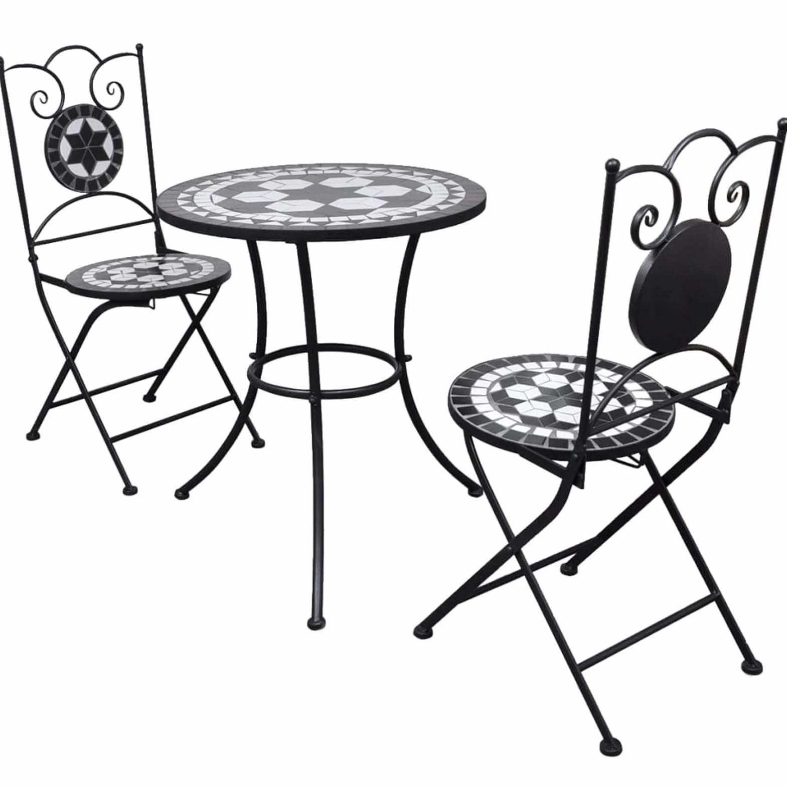 Festnight Conjunto de Muebles de Jardín Mesa y 2 Sillas Terraza Negro y Blanco