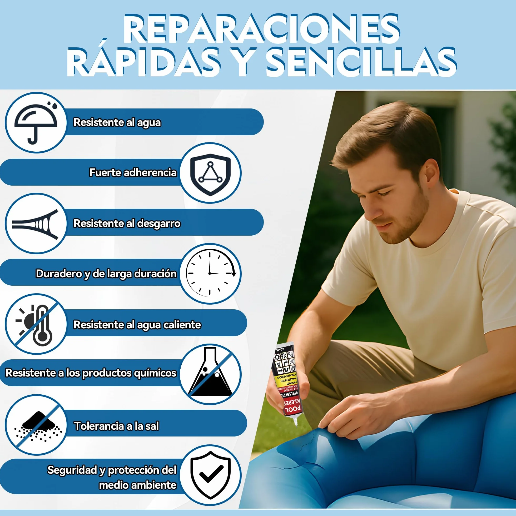 Pegamento para Piscinas Desmontables y Liners, Adhesivo PVC para Reparar Artículos Inflables