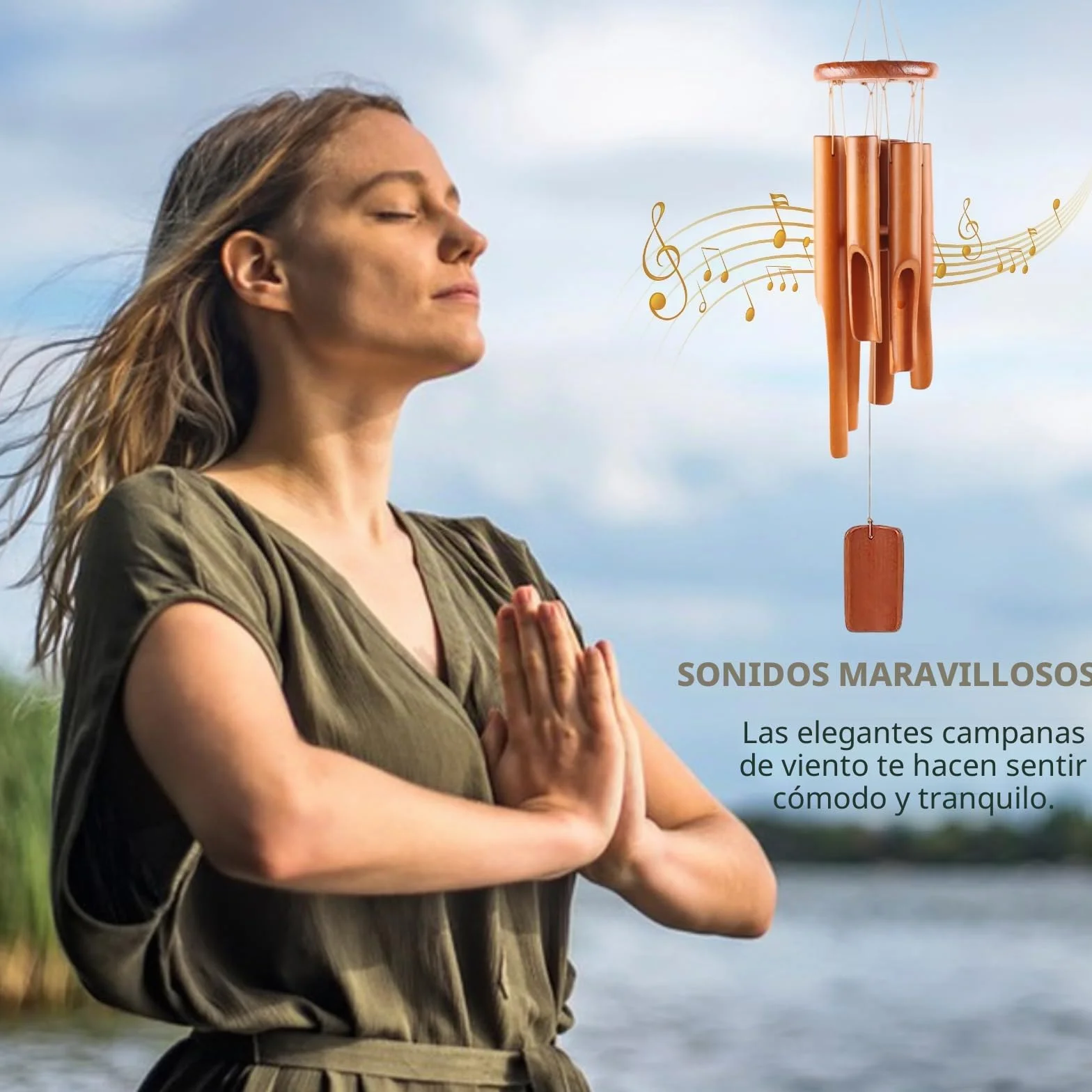 Campanas de viento de bambú 6 tubos para exteriores e interiores