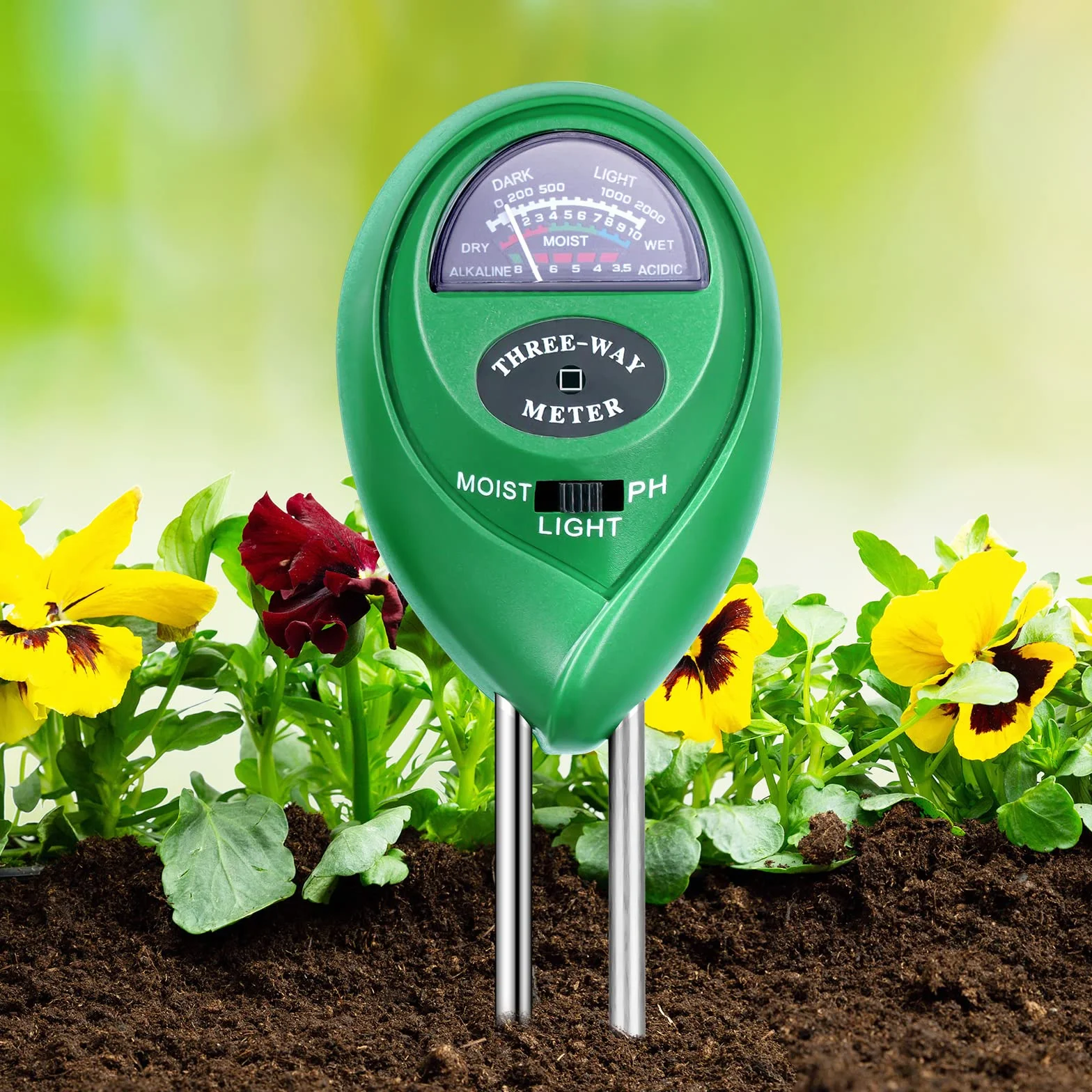Flintronic Medidor de Humedad del Suelo 3 en 1, Probador de Suelo con pH, Luz y Humedad, para Jardín