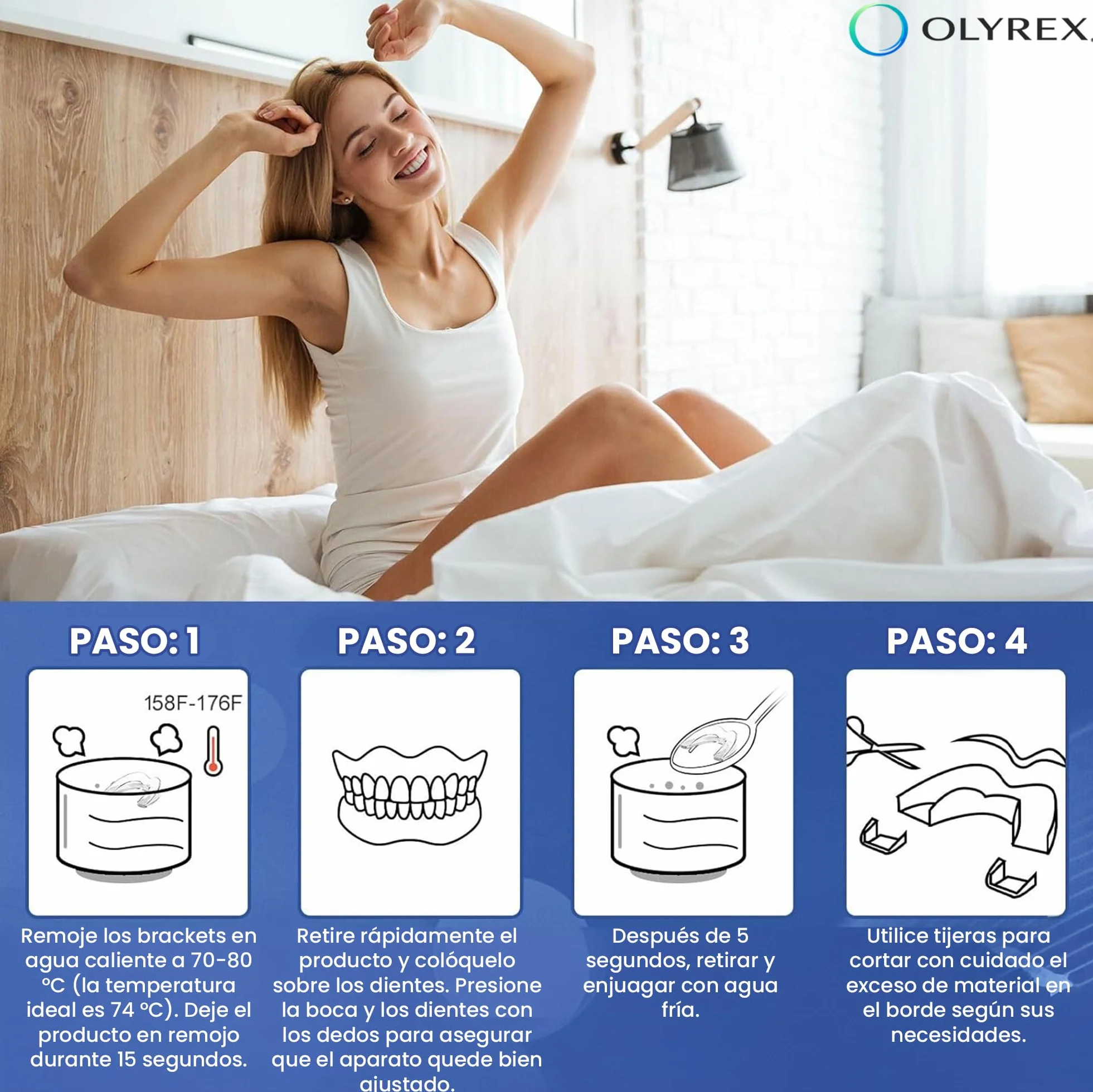 OLYREX® Ferula Descarga Bruxismo 4 Piezas 2 Tamaños Protector Bucal Ajustable Moldeable Reutilizable