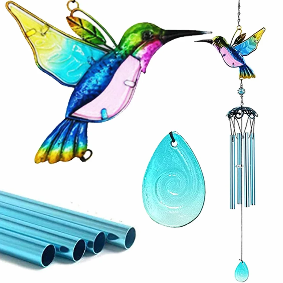 Carillón De Viento De Colibrí De Metal Tubos De Aluminio Para Jardín