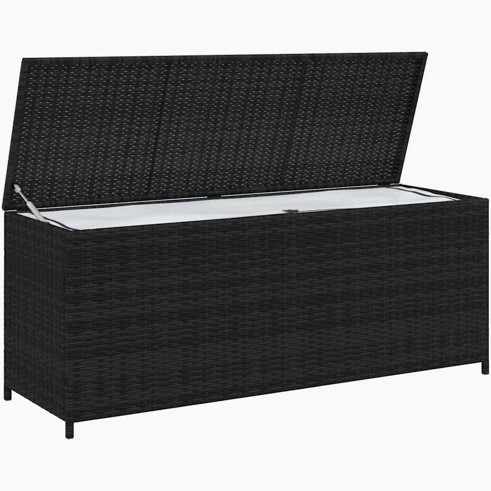 Caja de almacenaje para muebles de jardín, de polirratán, 150 x 50 x 60 cm, color negro