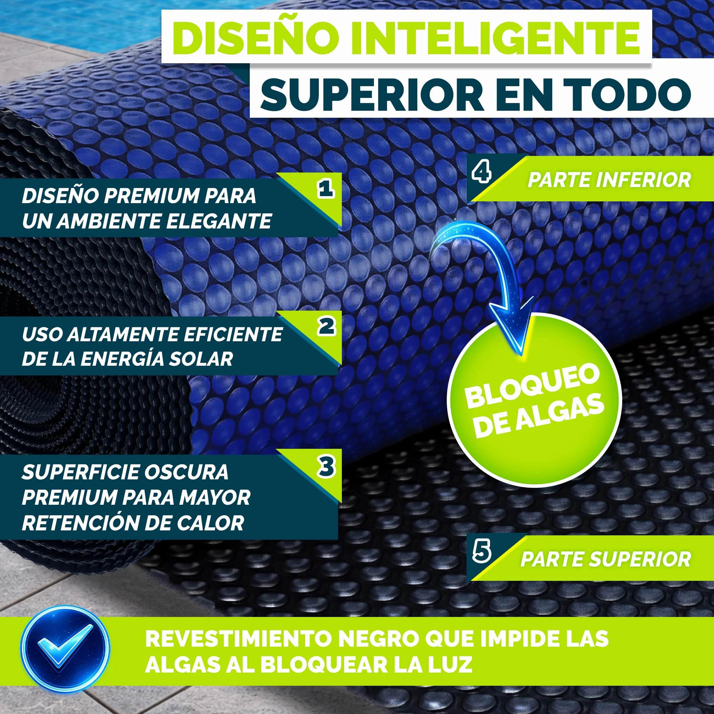 Tillvex Lona Solar para Piscina 400 µm Rectangular 450 x 220 cm Cubierta Solar Térmica