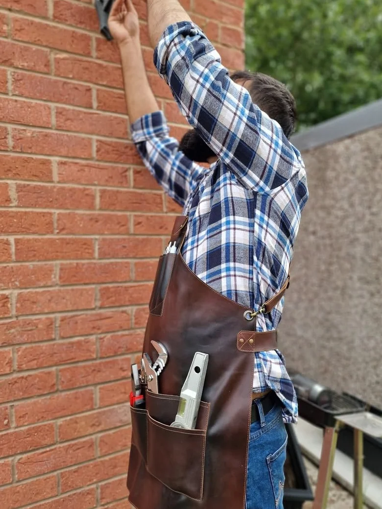 Leather Tool Working 12 Pocket Tool Apron | Unisex Leather Cross Body Back Straps Adjustable | Woodworking | Gardening Apron