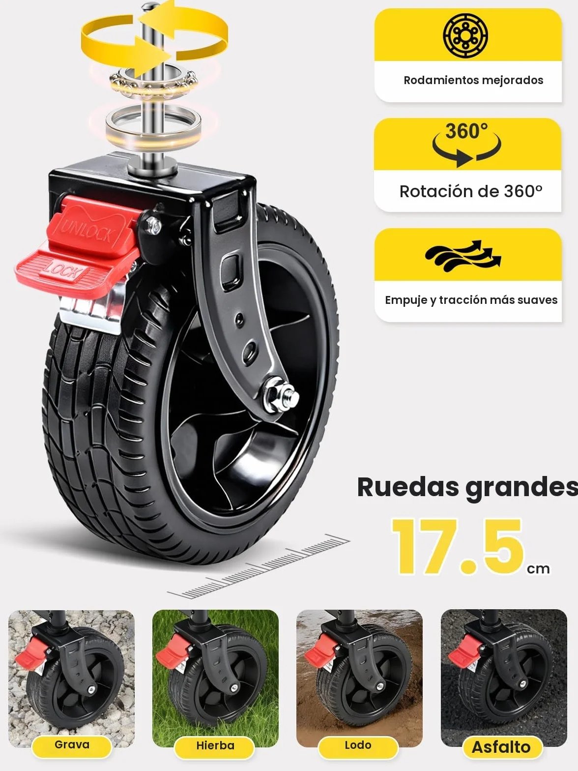 Carro Playa Ruedas Grandes 200kg 160-240L Fondo abatible Frenos Camping Pesca Transporte Familiar Red elástica Negro