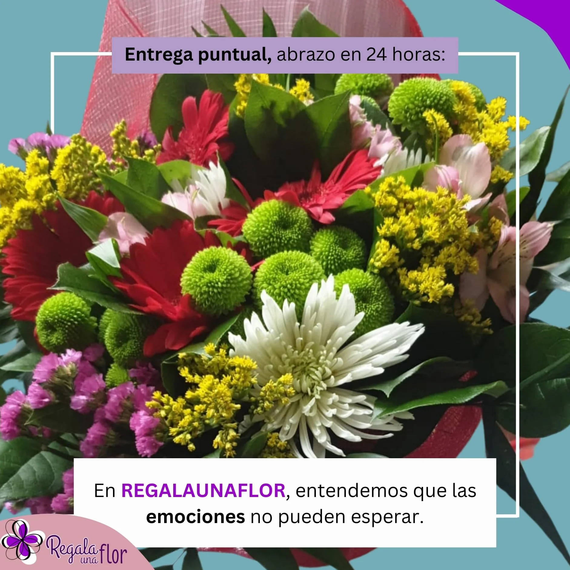 Ramo de flores naturales a domicilio con tarjeta de dedicatoria entrega 24 horas