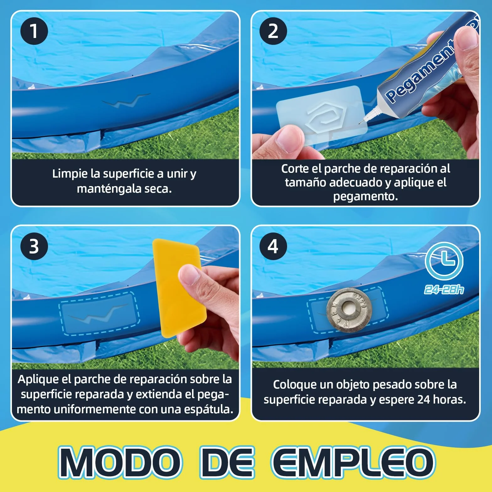 Parches Impermeables Para Piscinas Inflables, Remendos Transparentes y Flexibles (60ml)