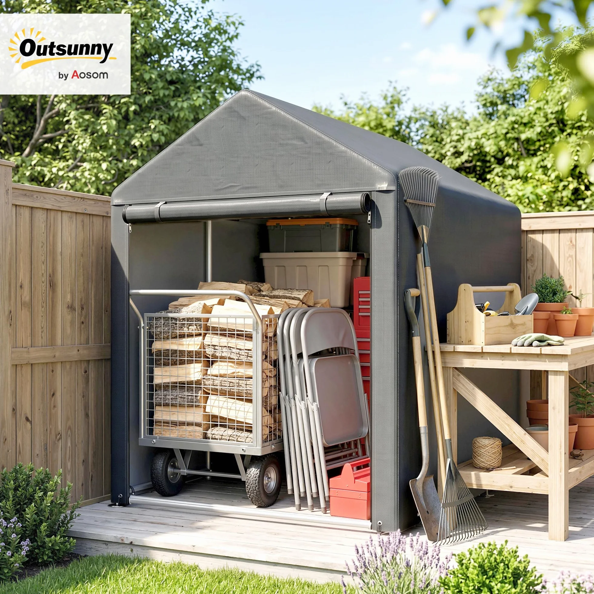 Outsunny Cobertizo Exterior 1,2x1,8x1,65 m Impermeable Anti-UV Garaje Portátil Gris Oscuro