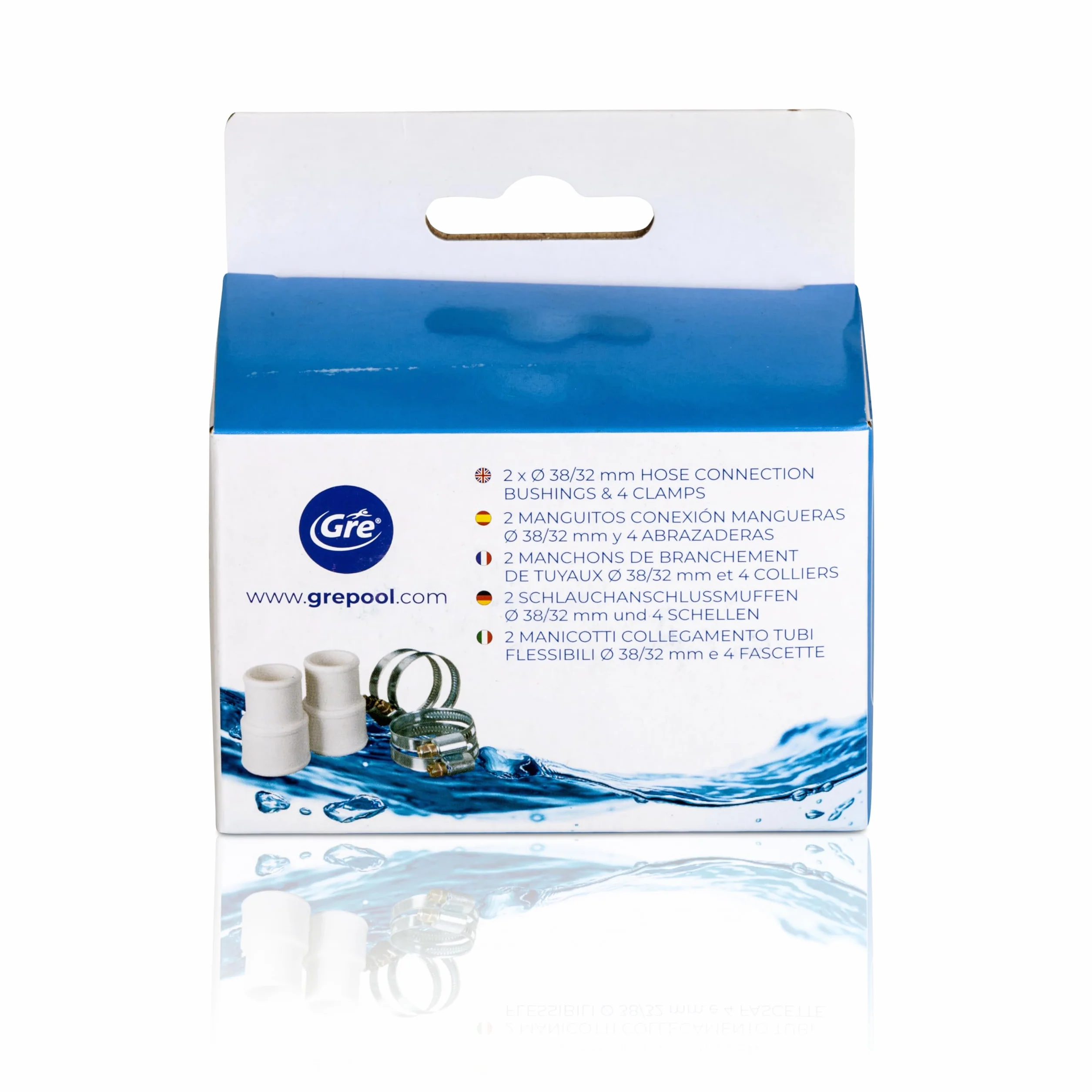 Gre AR511 - Kit de Union de mangueras flotantes. Incluye 2 Conectores de Manguera y 4 Abrazaderas metálicas. para diámetros 32-38 mm.