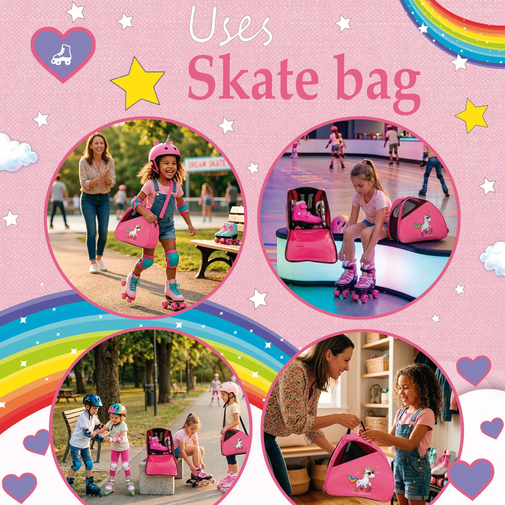 Bolsa para Patines DOJA Barcelona Rosa Unicornio Correa Ajustable Acolchada Mochila Patines Material Resistente