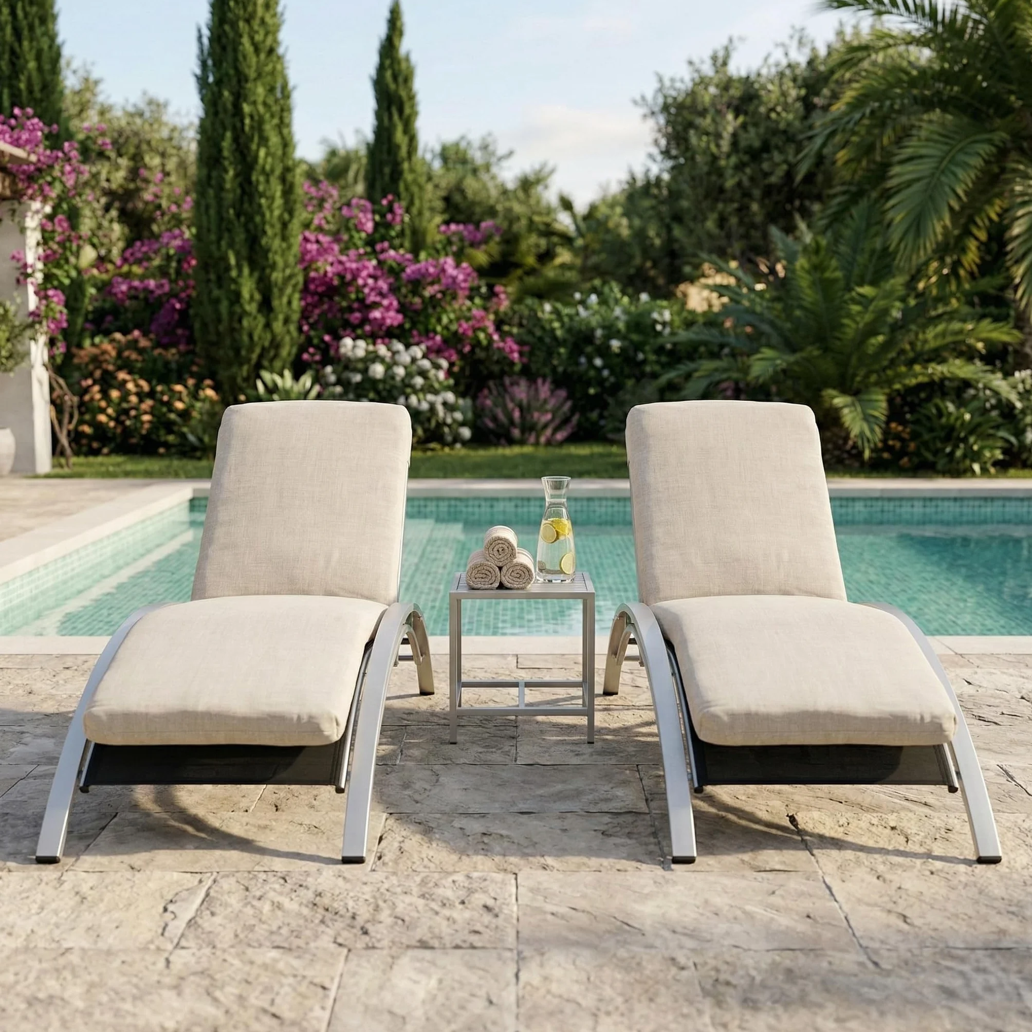 Cojín Tumbona Exterior 180x50x6 Pack 2 Desenfundable Lavable Blanco Crudo