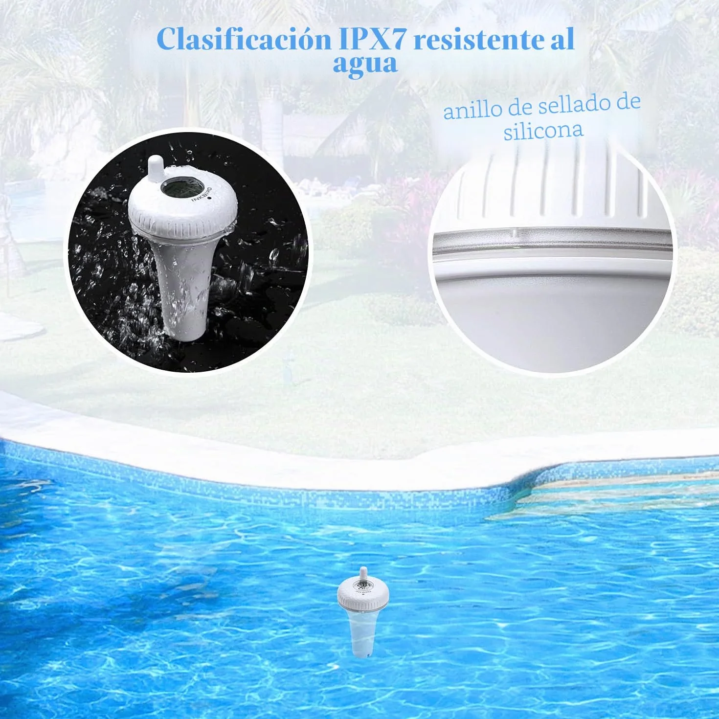 Inkbird Termómetro Flotante para Piscinas con Transmisor Inalámbrico y Monitor de Temperatura Humedad