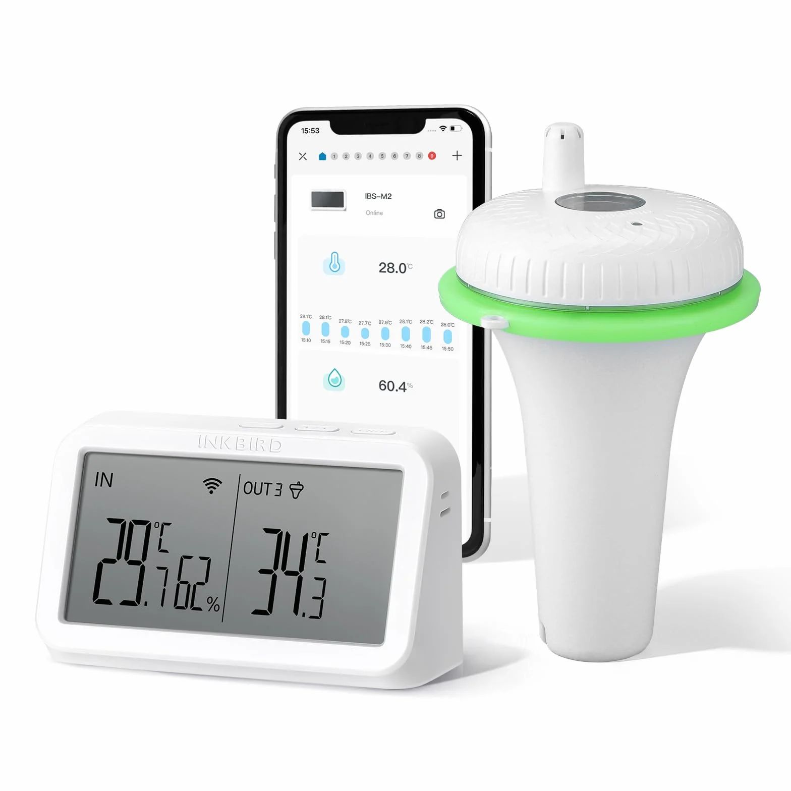 Inkbird Termómetro Piscina WiFi IBS-M2, Monitor Temperatura Humedad, Control APP, 9 Canales, Flotante