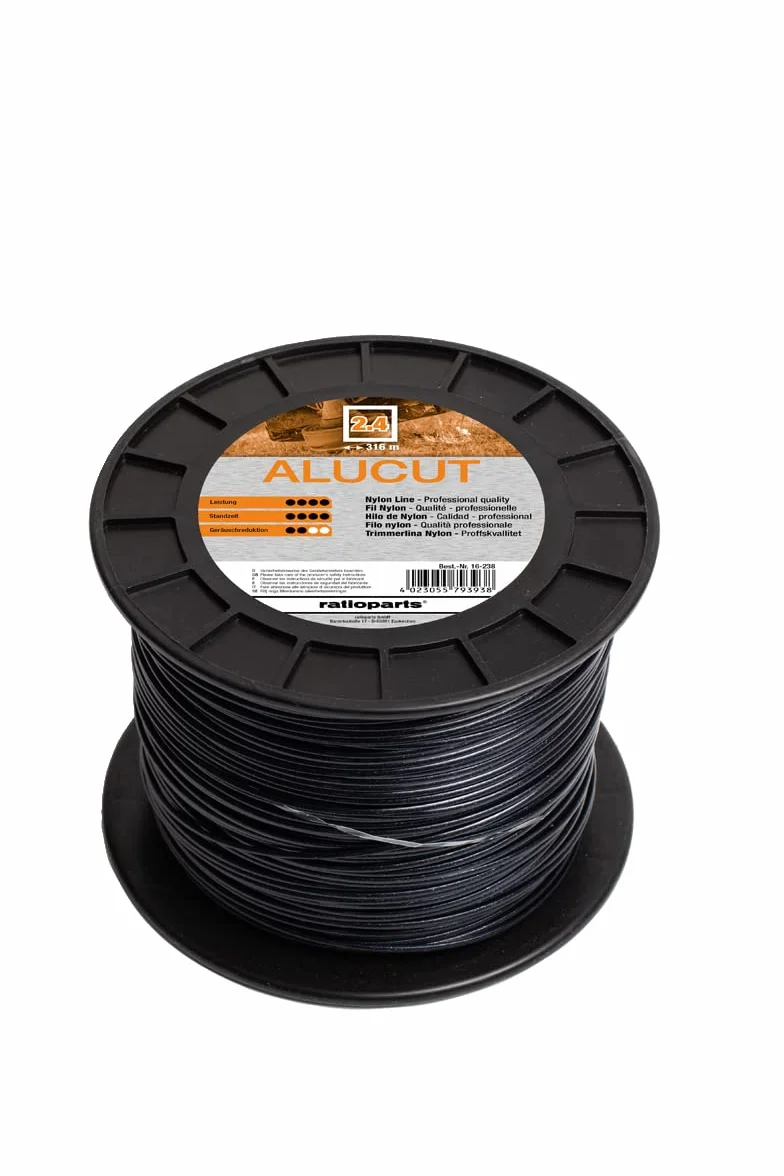 Ratio Parts Nylon Hilos 2,4 mm de Aluminio Cut 316 m Hilo para recortabordes (4 Cantos Carrete, Color Negro