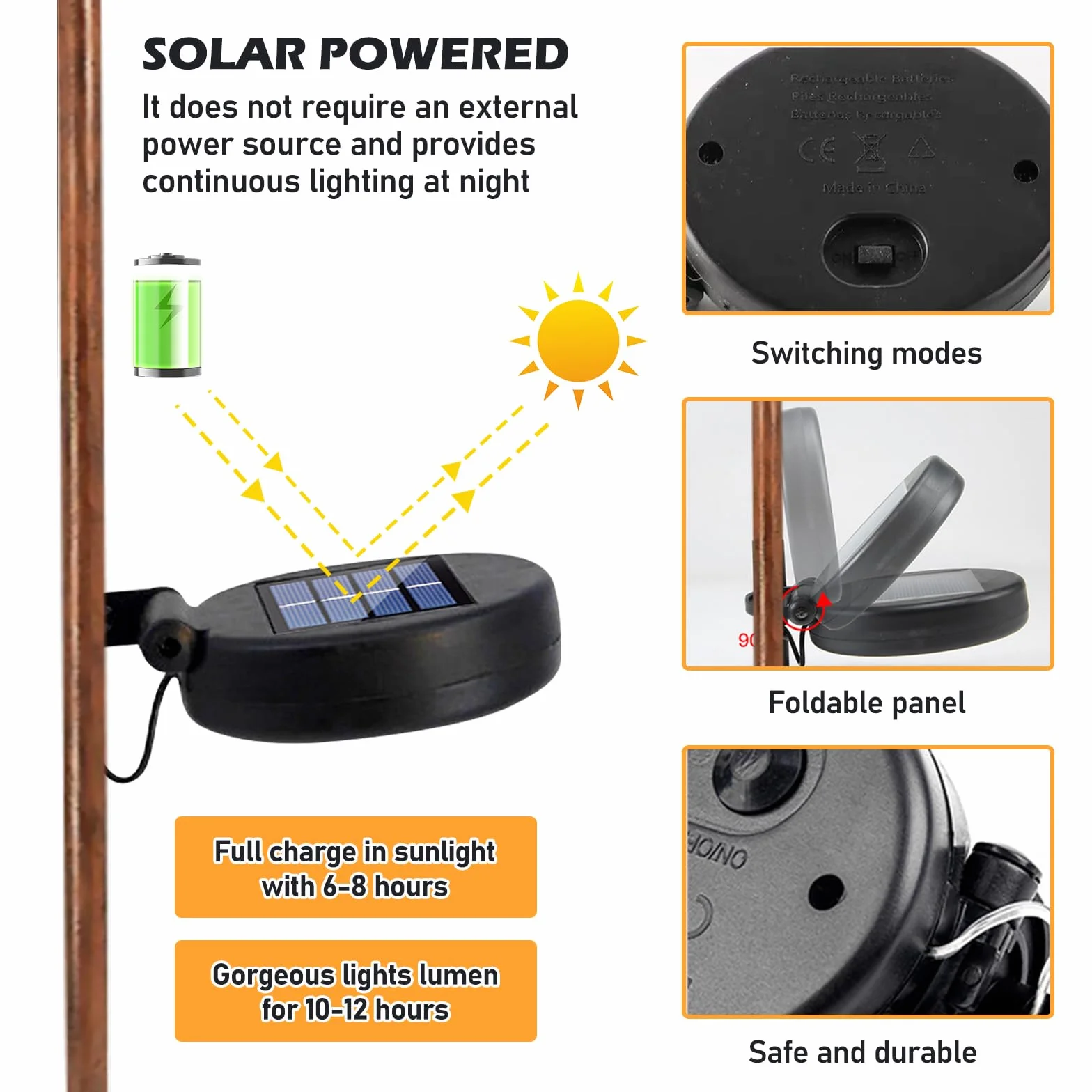PORFOYO Pluviómetro de jardín resistente a las heladas IP55 varilla 61 cm lámpara solar decorativa