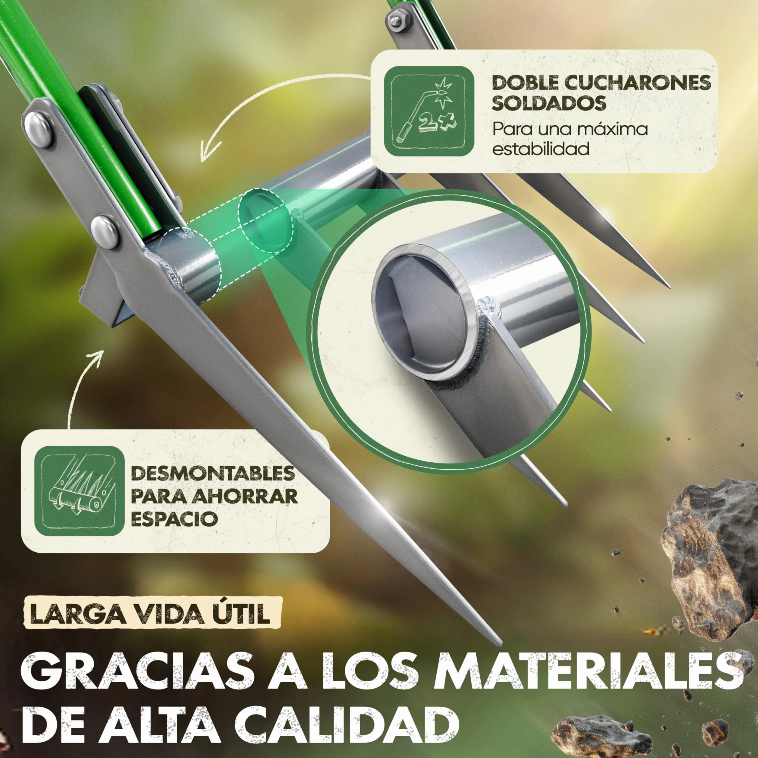 GARLINGO Horquilla de excavación 50 cm con estribo tenedor de jardín