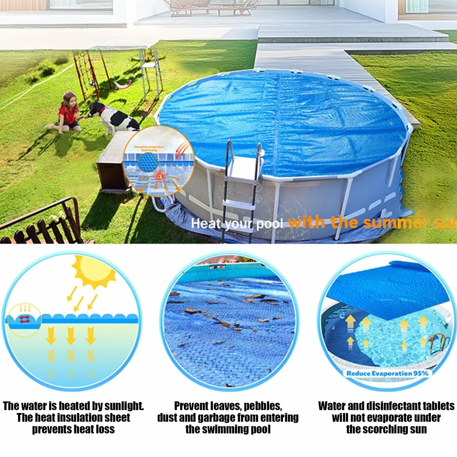 Cubierta Solar para Piscinas 220x150 Cm Manta Térmica Rectangular Impermeable Aislamiento Térmico
