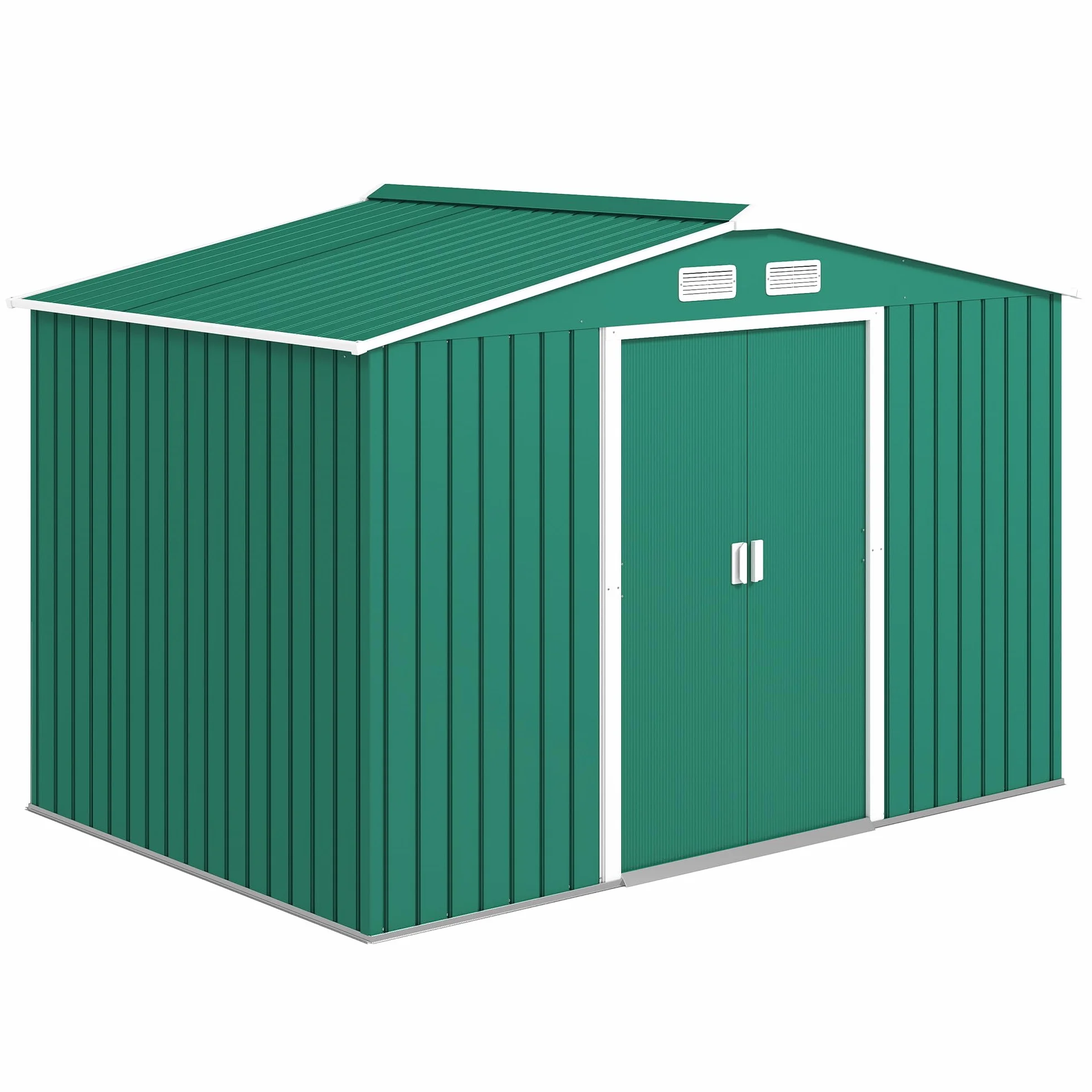 Outsunny Caseta de Jardín Exterior 4,9 m², 277x195x192 cm, Cobertizo Metálico con Puerta Corredera, Verde Oscuro