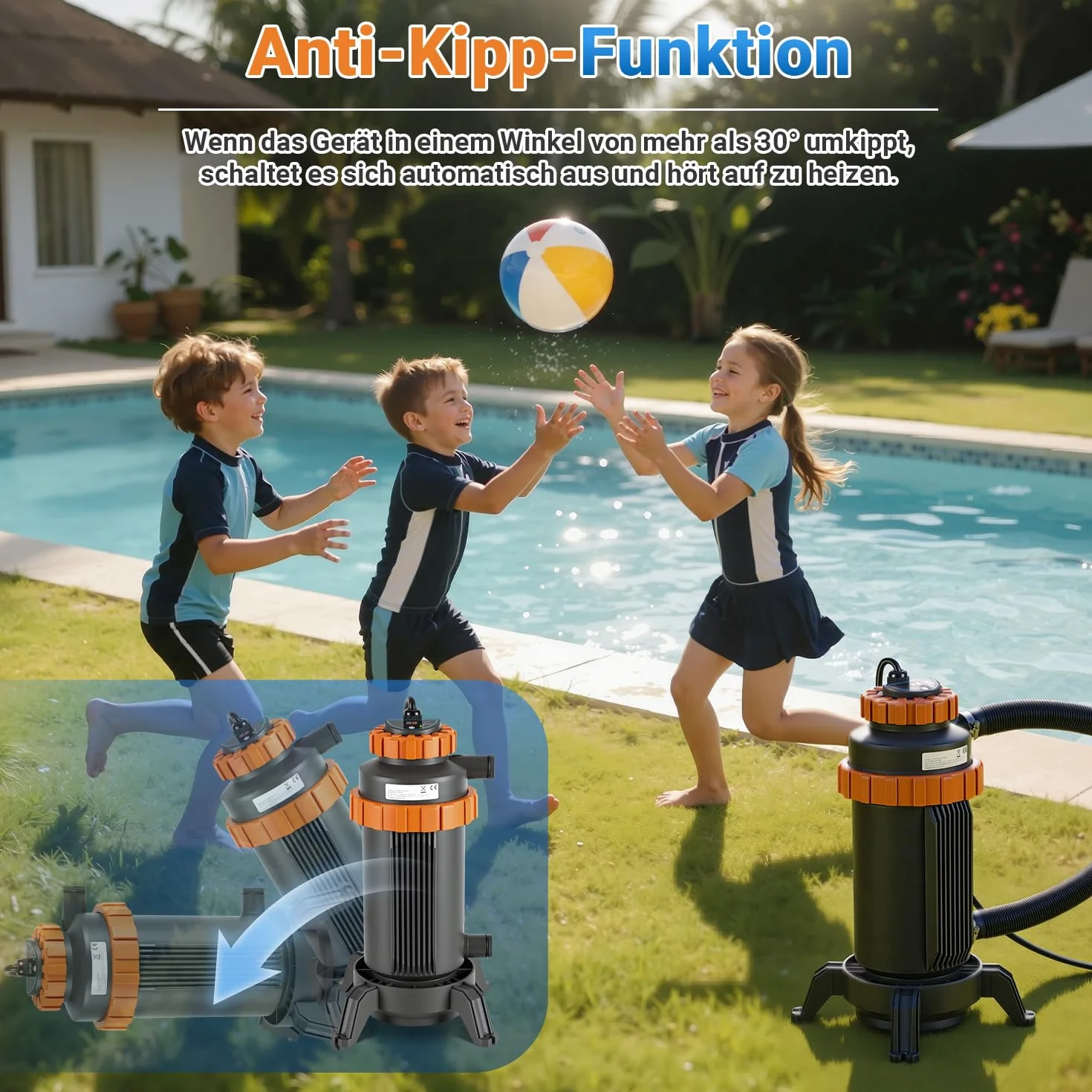 Calentador de piscina 3000 W 17 x 42 cm diámetro pantalla digital almacenamiento automático de calor