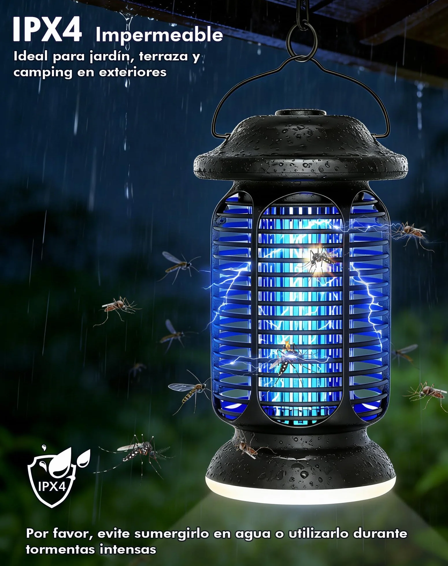Matamosquitos Eléctrico 4000V, Lámpara Antimosquitos 20W LED, IPX4 Impermeable, Trampa para Moscas Exterior e Interior