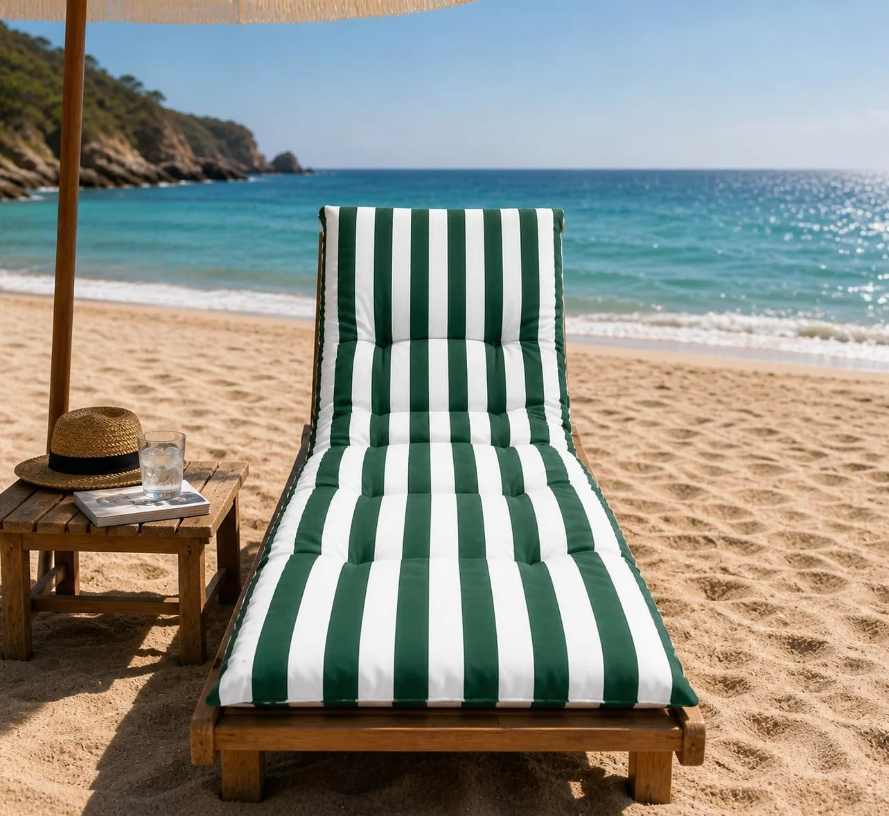 Cojín Tumbona Acolchada Classic Texturas Funda de Loneta Lavable 180x55x8cm Verde