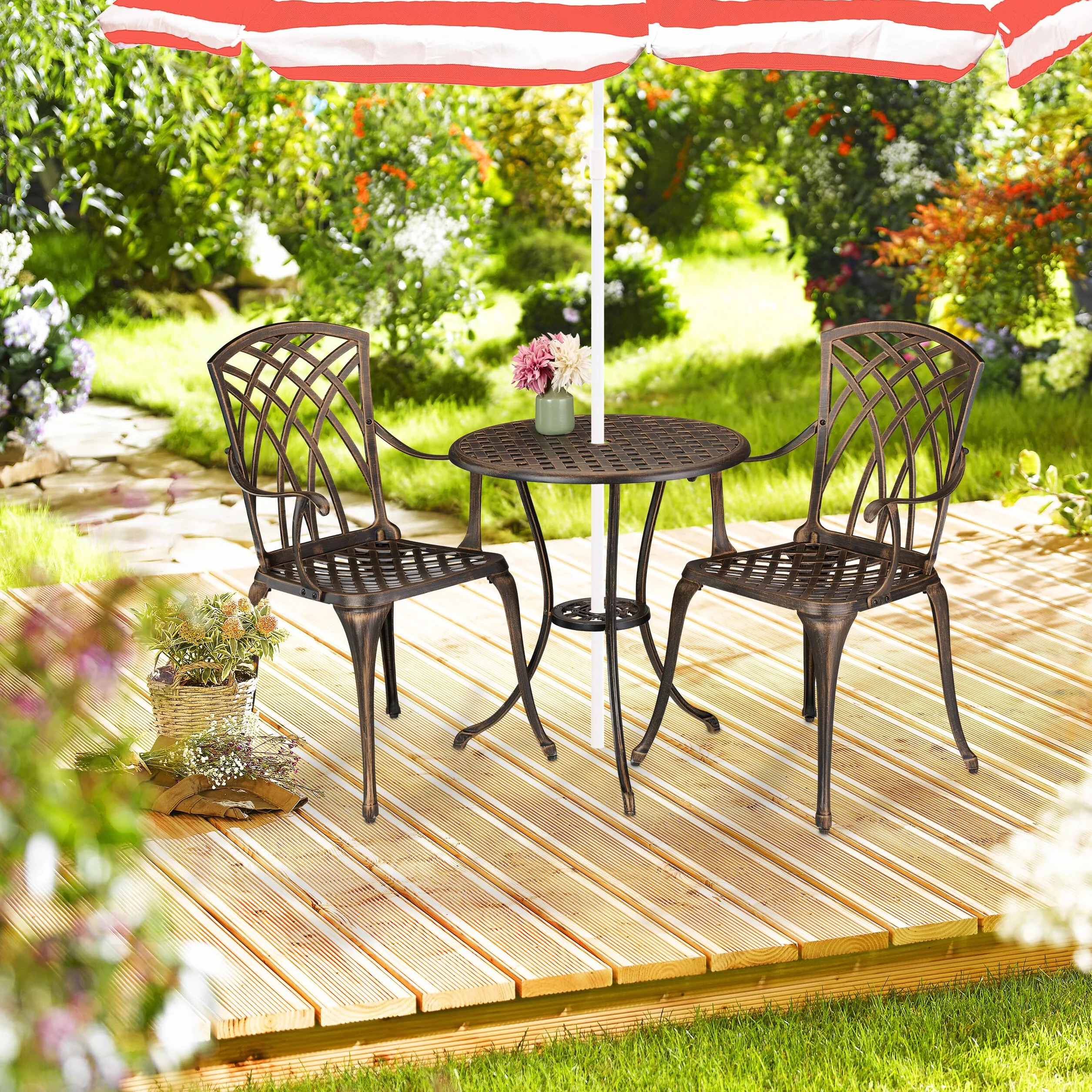 Relaxdays Conjunto Jardín Exterior Mesa y Sillas Terraza Aluminio Fundido Blanco Bronce