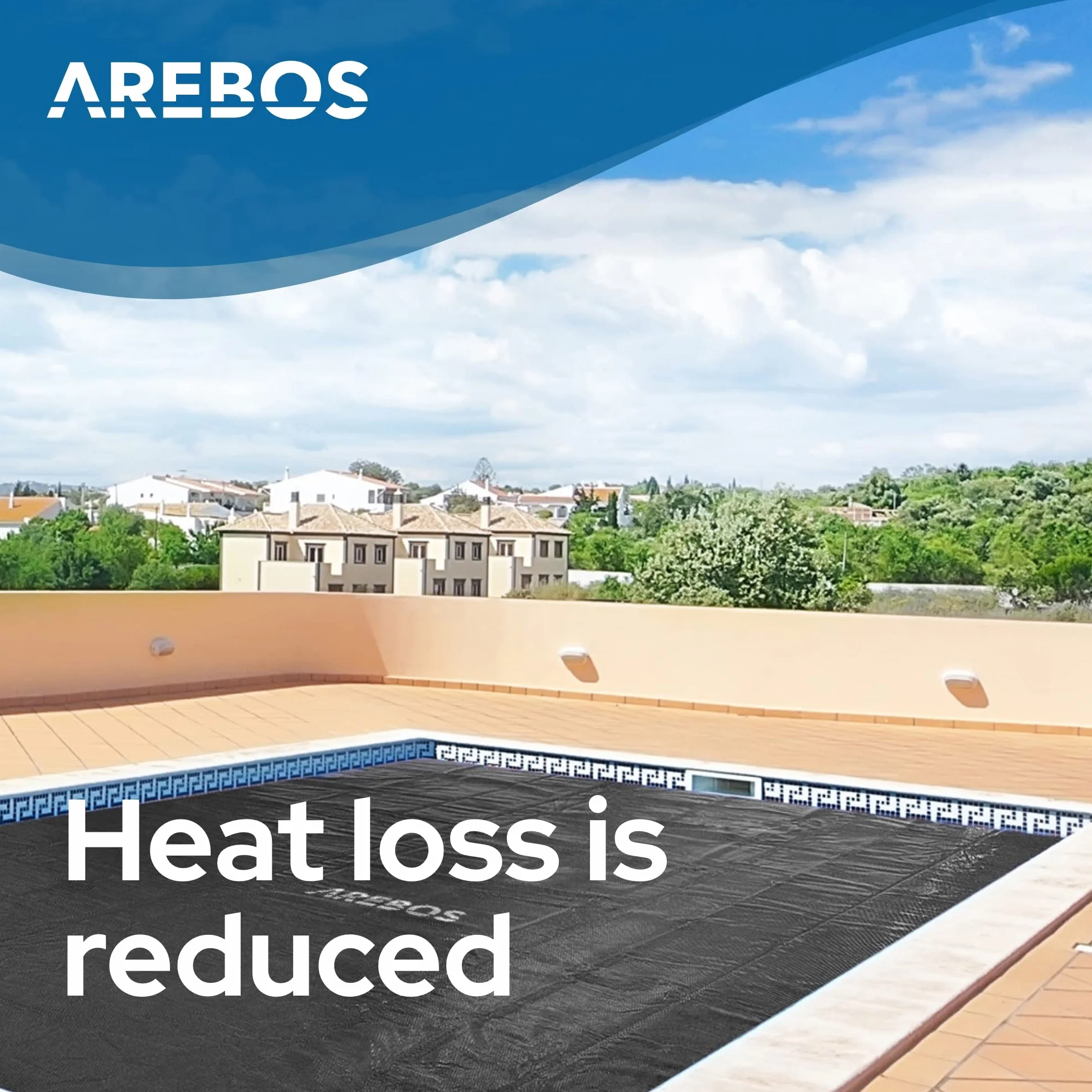 Arebos Cubierta Solar Piscina 5,49 x 2,74 m Negro 120 µm Protector Térmico Ahorro Energía