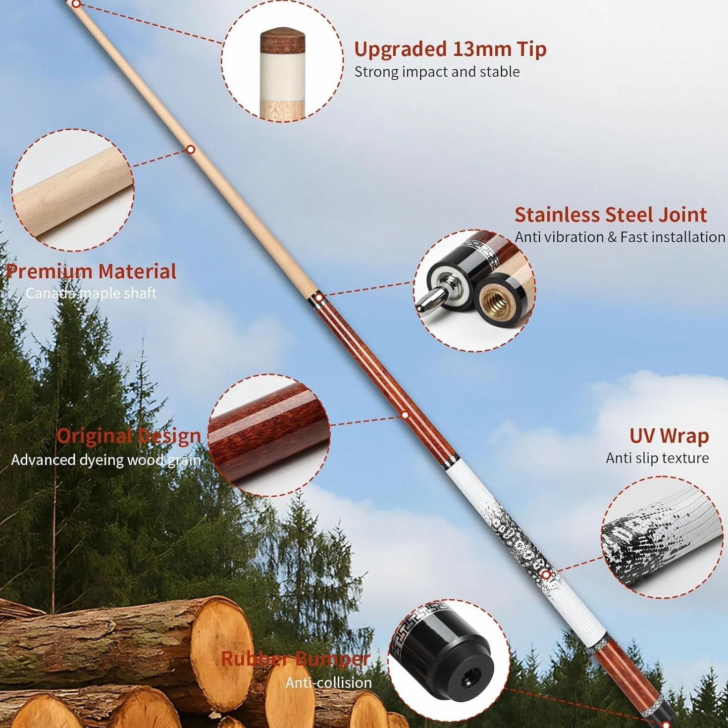 AKLOT Palos de Billar Profesional Taco Extensión Telescópica Madera de Arce Canadiense 147cm 58 Pulgadas 538-590g 19-21 onzas Estuche