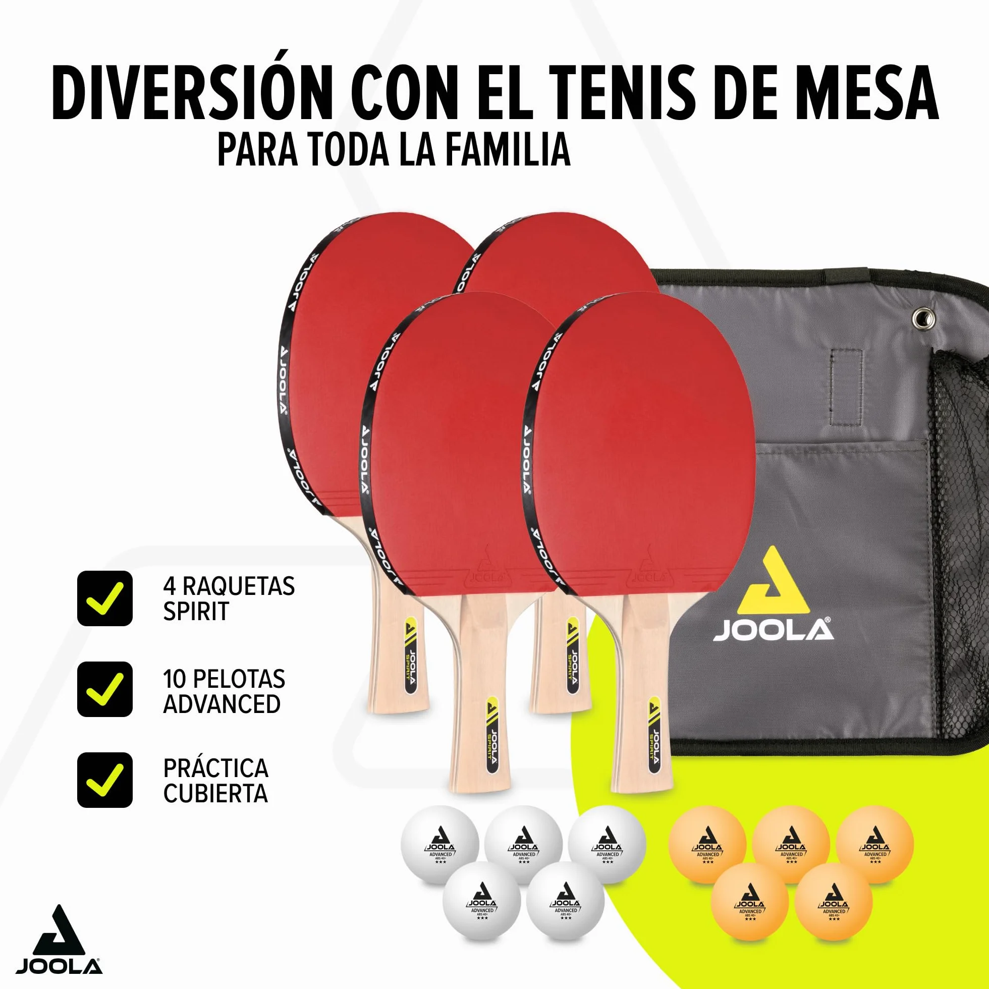 JOOLA Set de Ping-Pong Familiar con 4 Raquetas, Pelotas y Bolsa de Transporte