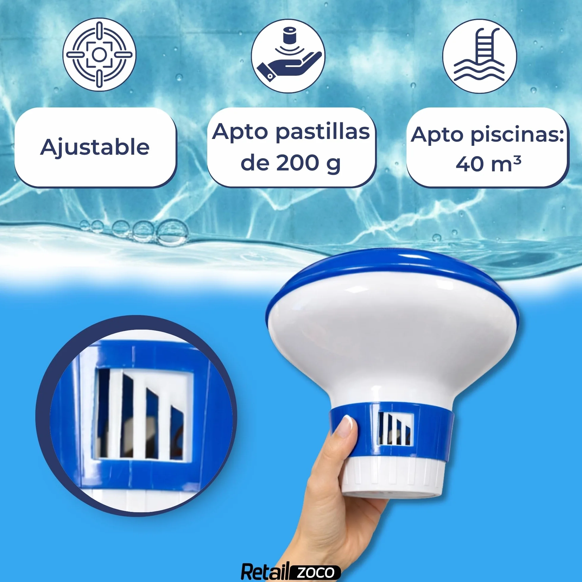 Dispensador de Cloro Flotante para Piscina, Clorador, Dosificador, Capacidad 200 g