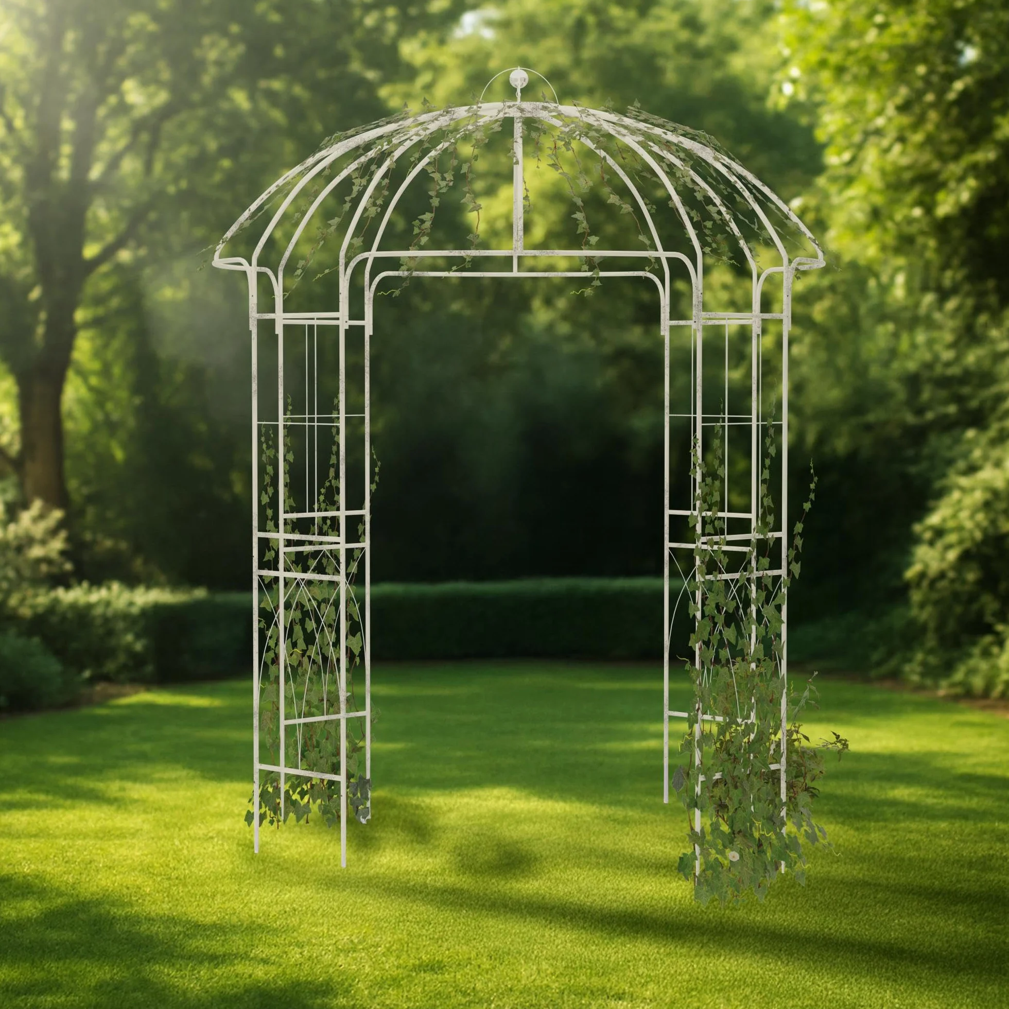 Pérgola de jardín Keira Arco con celosía 270x200 cm Acero con Recubrimiento Blanco Envejecido