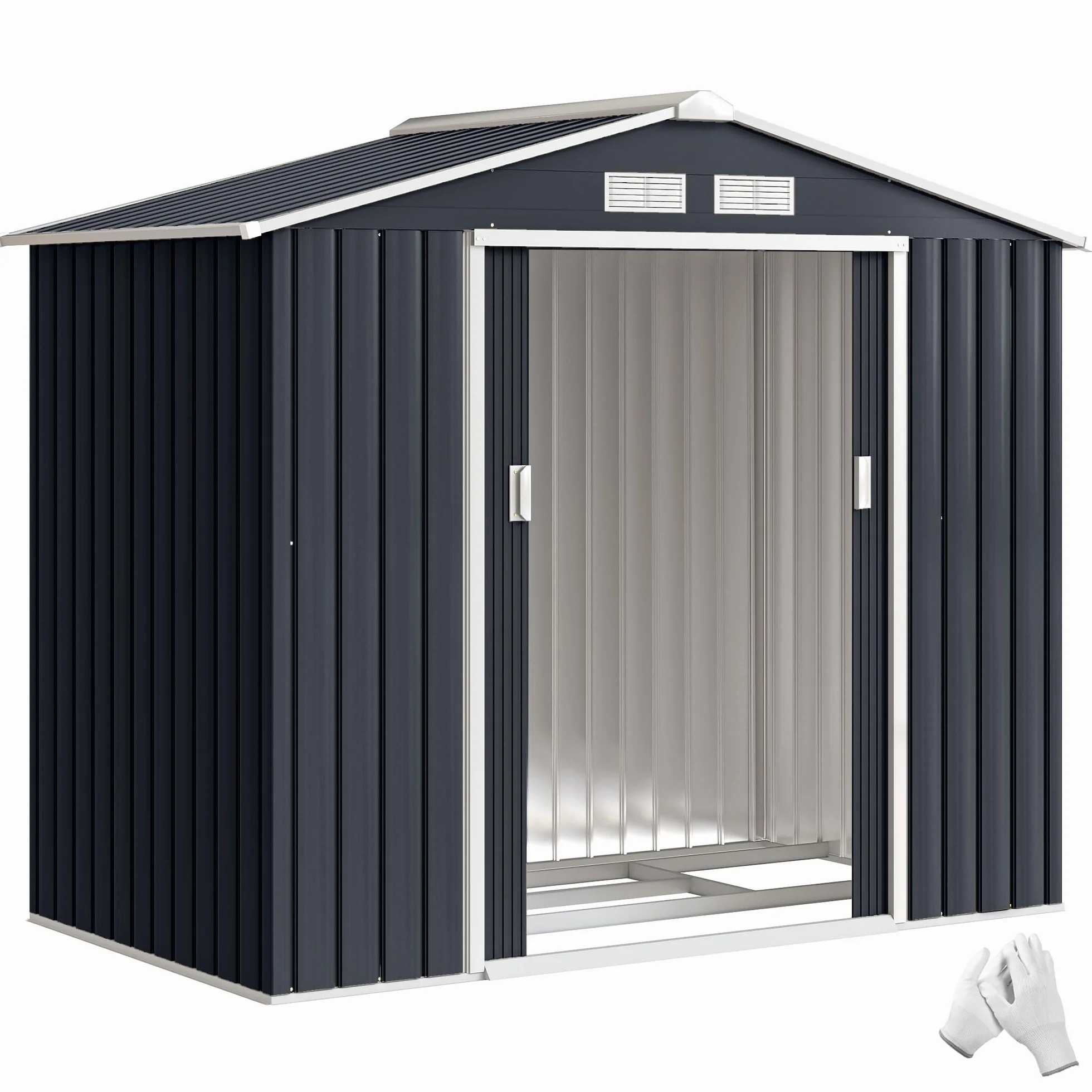 Outsunny Cobertizo de Jardín 2,42m² 213x130x185 cm Caseta Exterior 2 Puertas Correderas 4 Ventanas Almacenamiento Herramientas Gris Oscuro