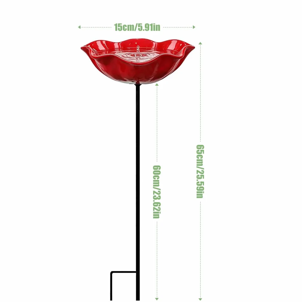 Bebedero para Pájaros de Pie, Baño para Pájaros Exterior, Comedero Forma de Flor, Metal para Jardín (Rojo)