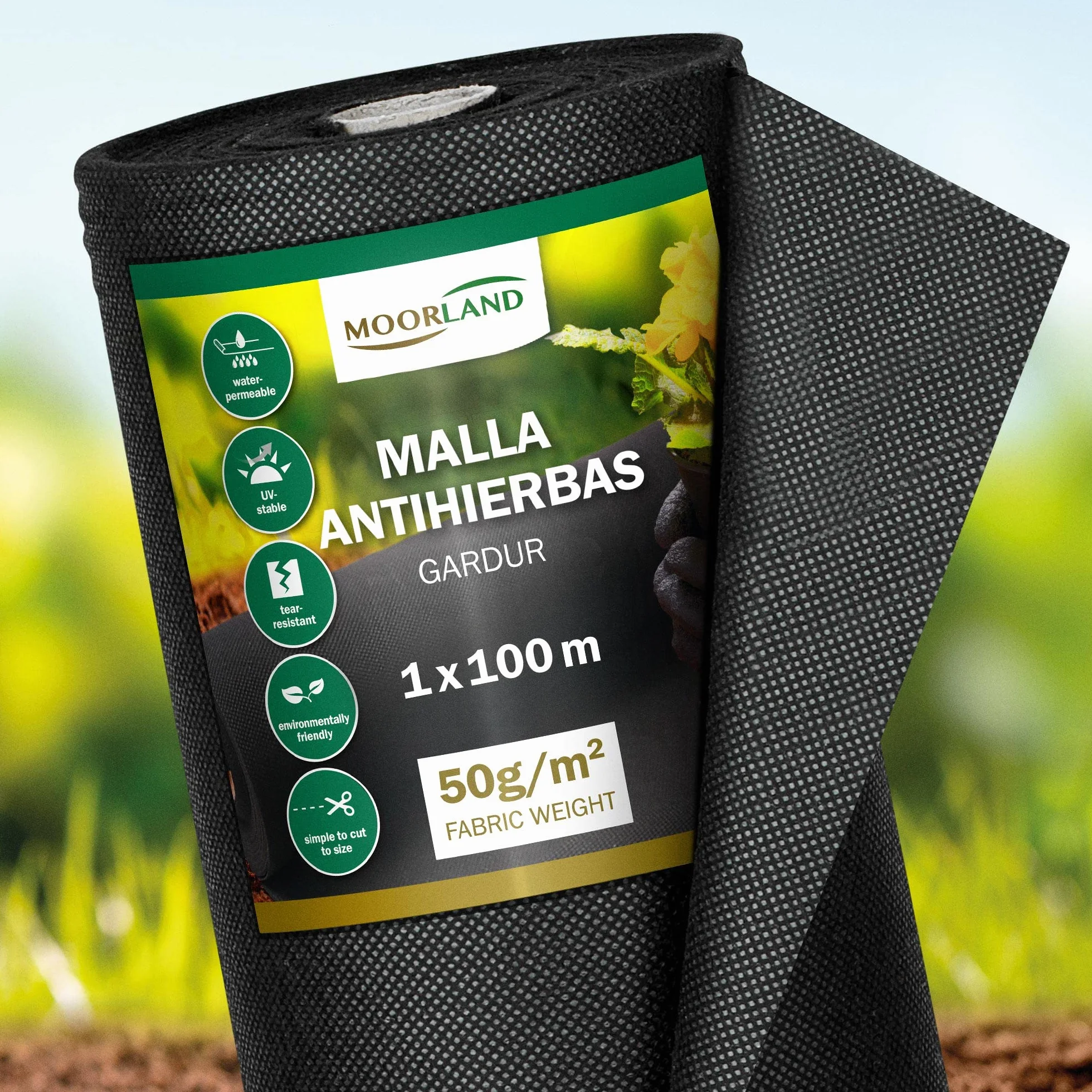 Moorland Malla Antihierbas Geotextil Permeable al Agua Irrompible Anchura | 100m² 1m negro contra malas hierbas 100% reutilizable resistente a rayos UV jardín y terraza desgarro tela Gardur