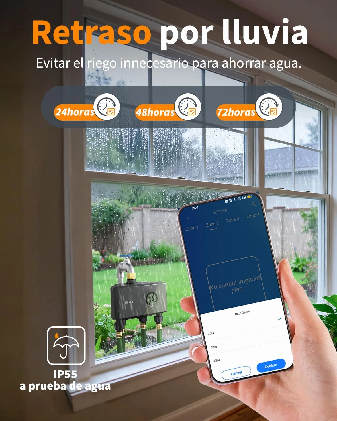 Diivoo Programador Riego WiFi 4 Zonas Entrada Latón Temporizador Automático Compatible Alexa Google Assistant 24 Programas Jardín Césped