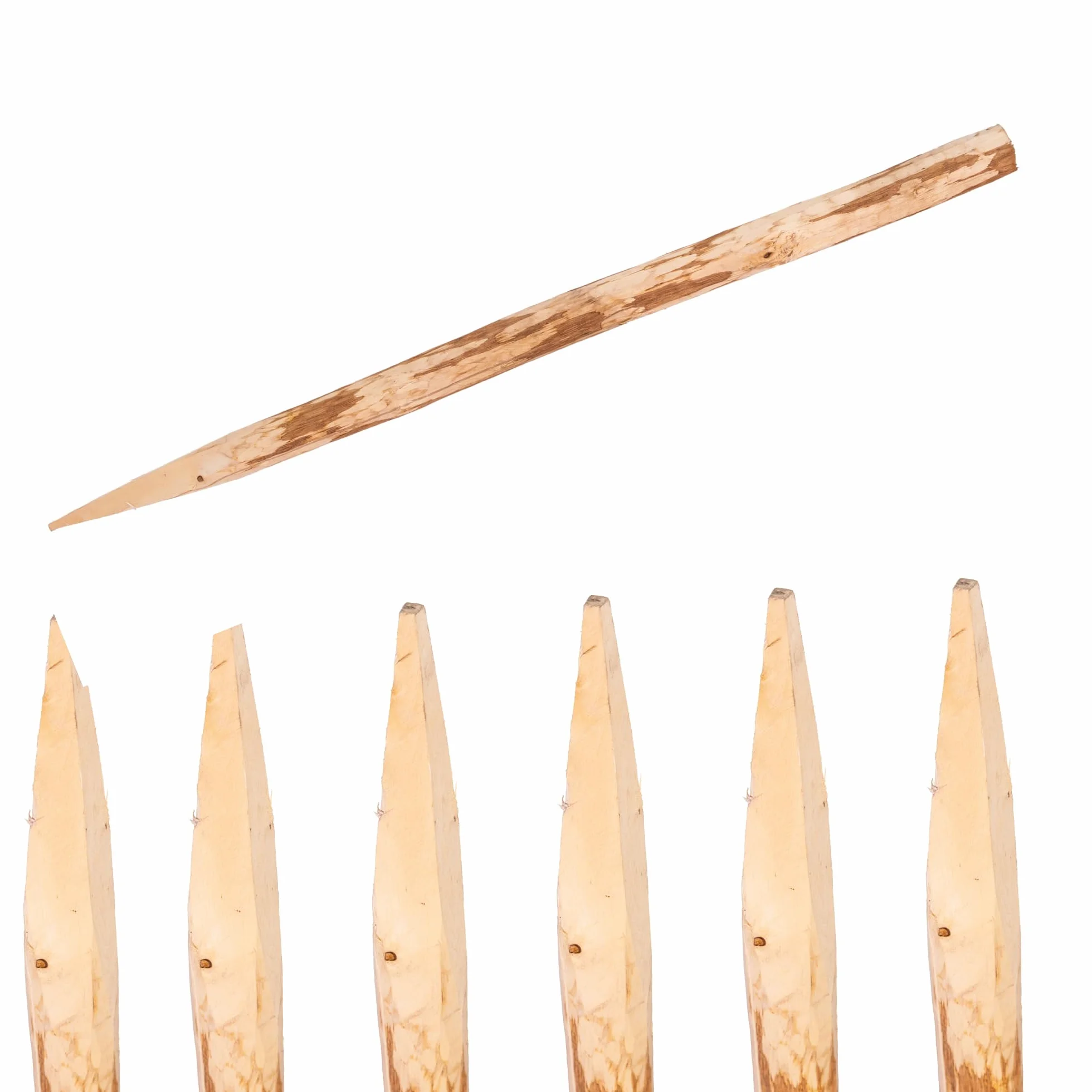 Pack de 6 Palisadas de Madera – Postes de Avellano 90 cm de Largo, Punta Afilada, ⌀6-7 cm, Palos Aserrados para Valla de Jardín, Cercado Rústico y Delimitación de Espacios