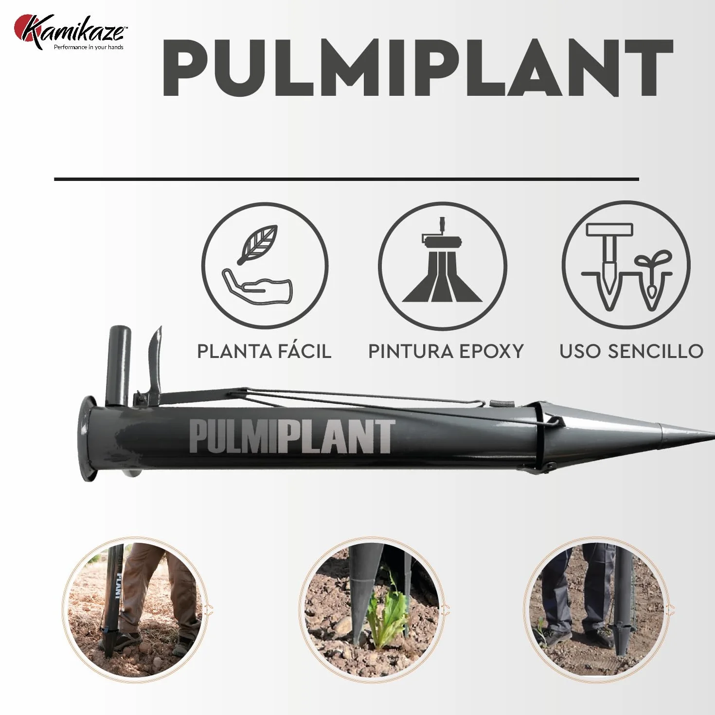Kamikaze Plantadora Manual para Bulbos y Verduras, Doble Asa con Punta Reforzada, Acero Ultra Robusto