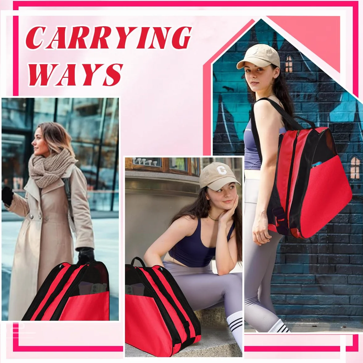 Bolsa para Patines En Linea Infantil Mochila 3 Compartimentos con Casco y Protecciones