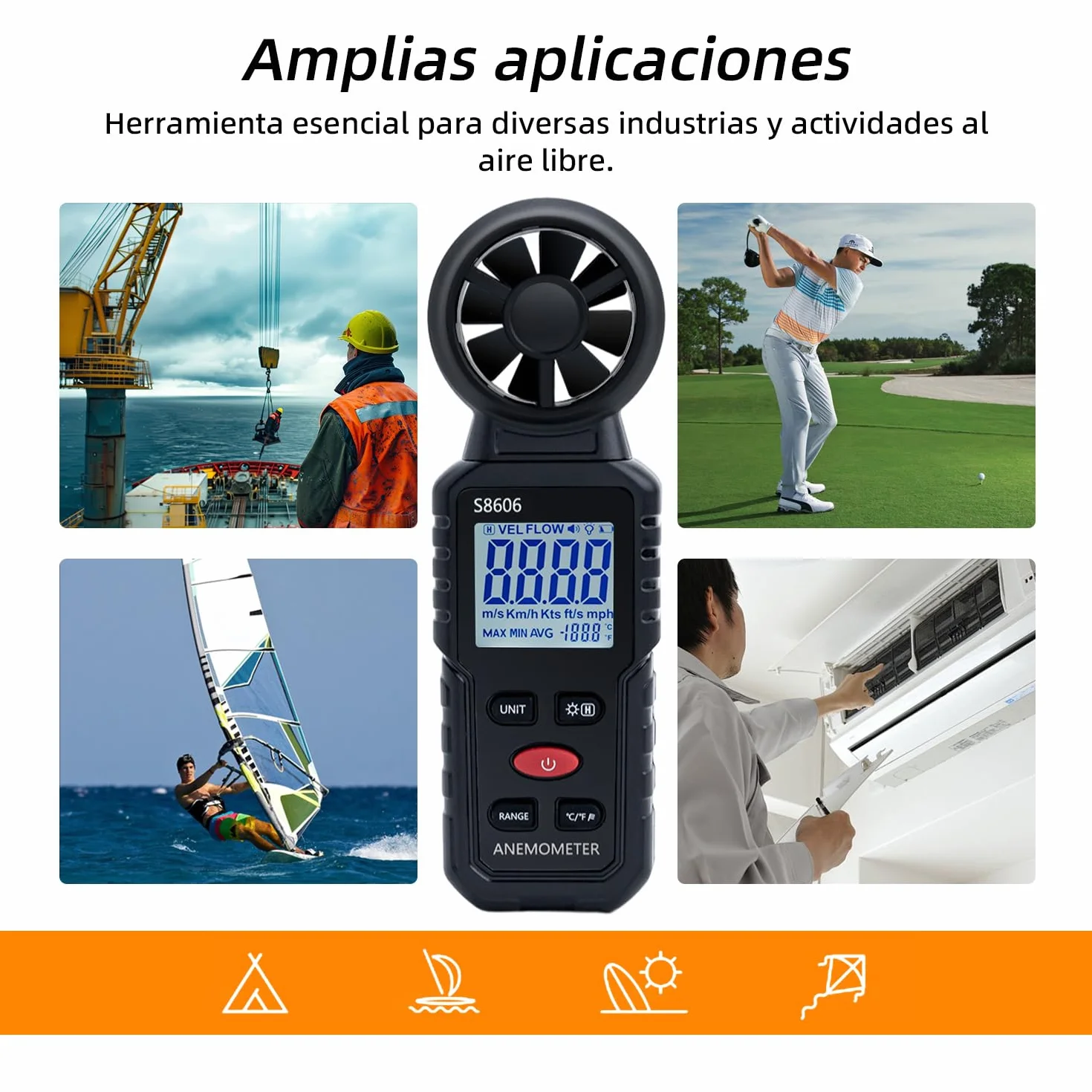 Mcbazel Anemómetro Portátil Digital 3 en 1 Mide Temperatura Velocidad Flujo Viento