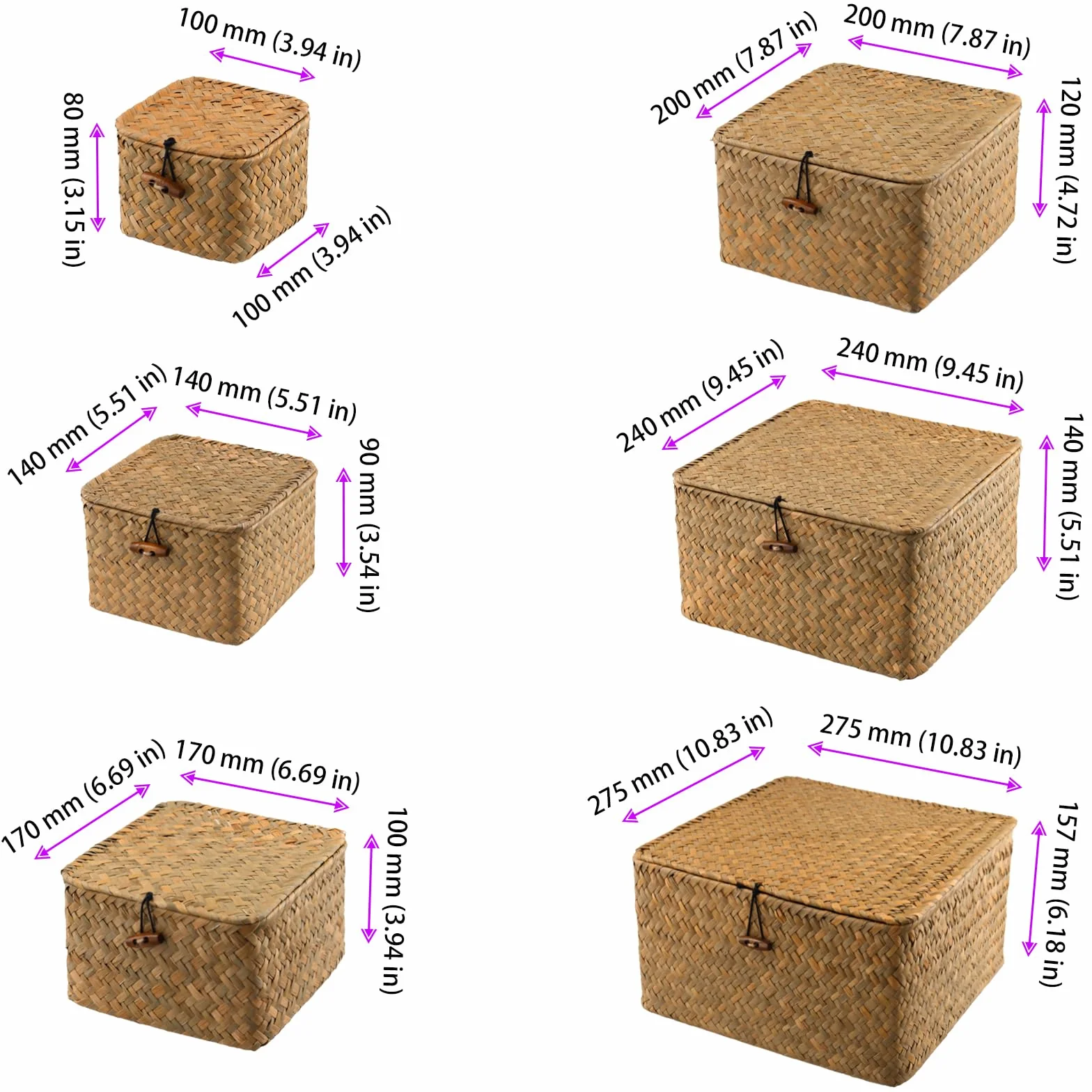 MOUYAT Cestas de Mimbre con Tapas, Cestas de Almacenamiento Rectangulares Hechas a Mano