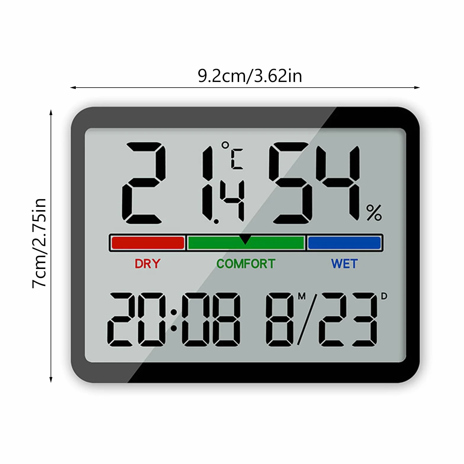 ALLOMN Higrómetro interior digital, medidor de humedad y temperatura, pantalla LCD, termómetro con reloj para invernadero (negro)