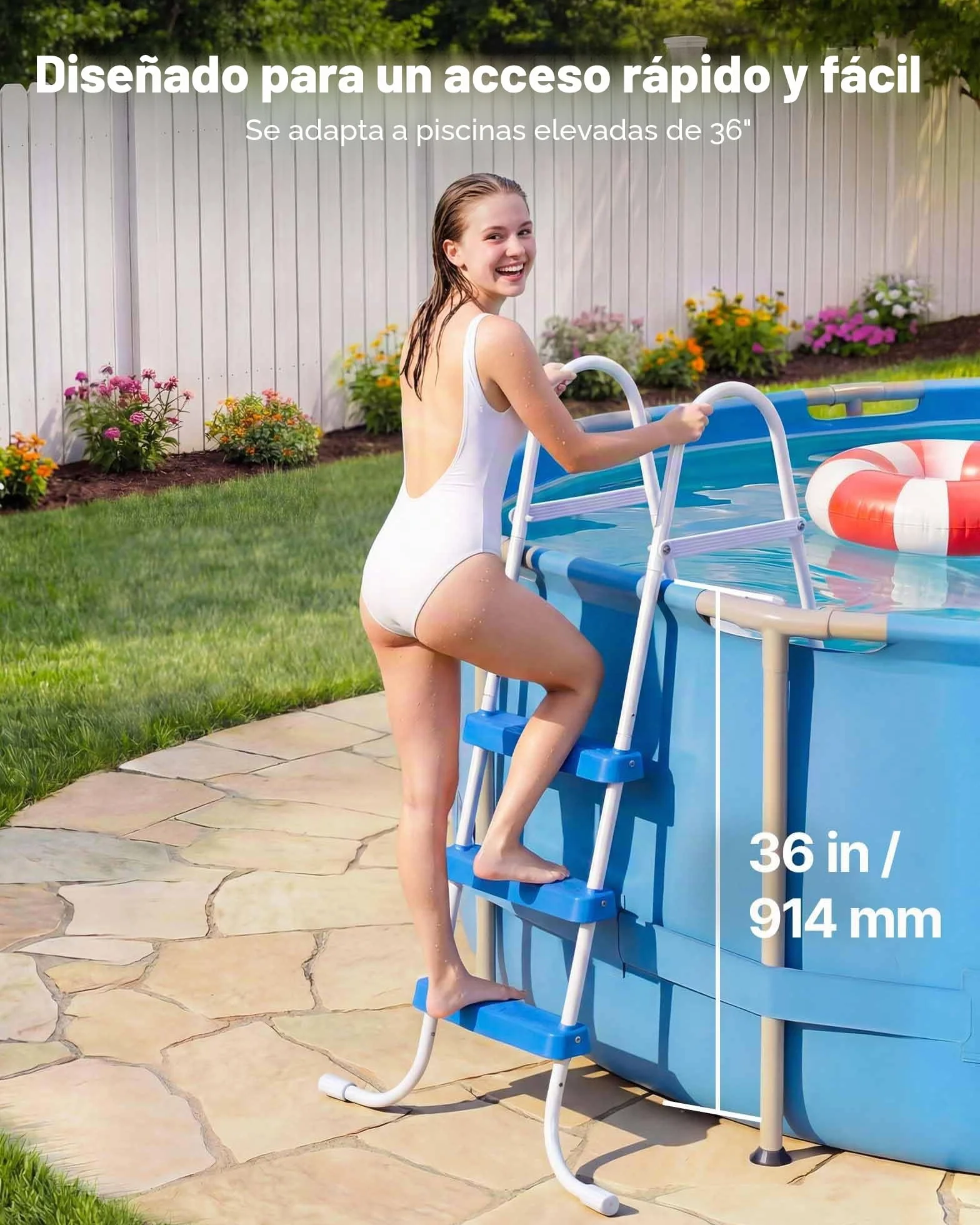 VEVOR Escalera para Piscina Desmontable 3 Peldaños 136 kg Acero al Carbono Antideslizante Pasamanos Ergonómicos