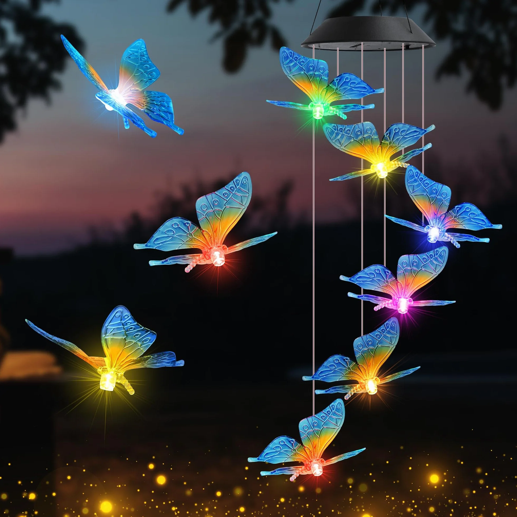 iShabao Mariposa Carillón de Viento Solar LED Impermeable Exterior Decoración Balcón (Azul)