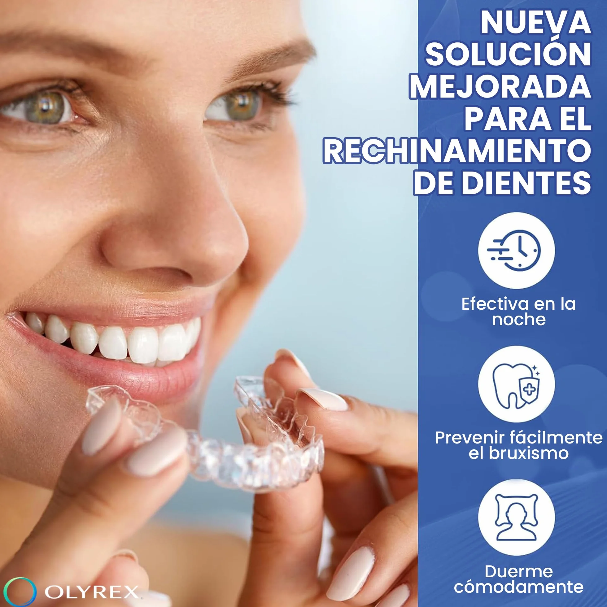 OLYREX® Ferula Descarga Bruxismo 4 Piezas 2 Tamaños Protector Bucal Ajustable Moldeable Reutilizable